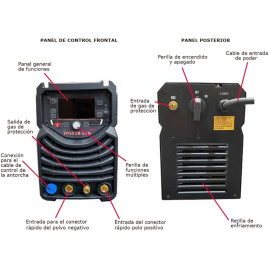 MÁQUINA PARA SOLDAR TP251B-LCD Weld500 tipo Inversor – Para Tig (GTAW) DC, DC pulsado y electrodo revestido (SMAW) – Ahora con pantalla LCD de 4.5″
