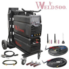 MÁQUINA PARA SOLDAR TT350B-LCD Weld500 tipo Inversor – TIG (GTAW) AC/DC pulsado y electrodo revestido (SMAW) AHORA CON PANTALLA LCD DE 5″